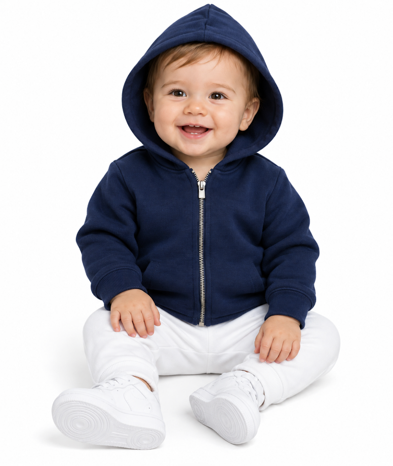 Baby zip-front hoodie in Navy