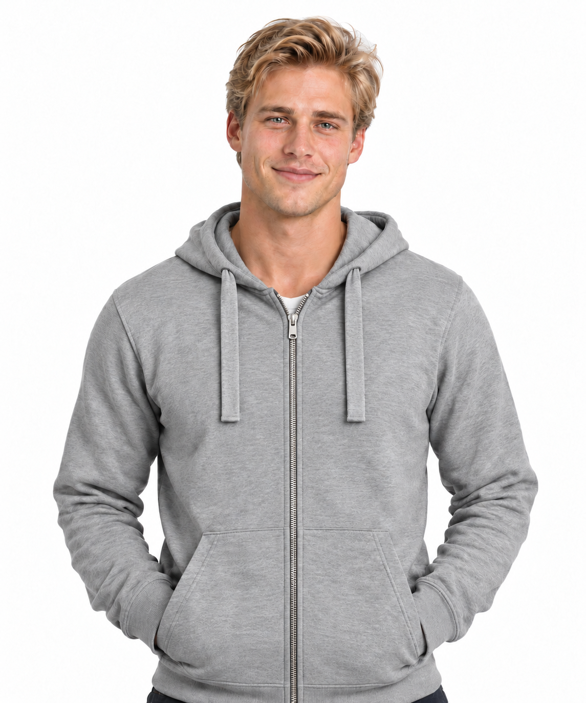 Heather grey wholesale full-zip hooded sweatshirt