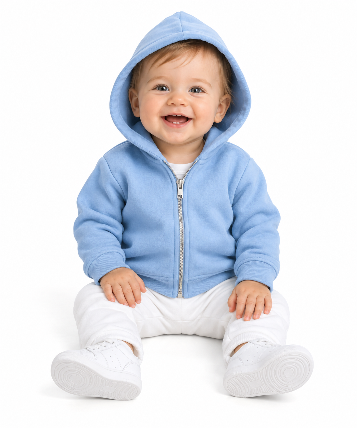 Baby zip-front hoodie in Chambray