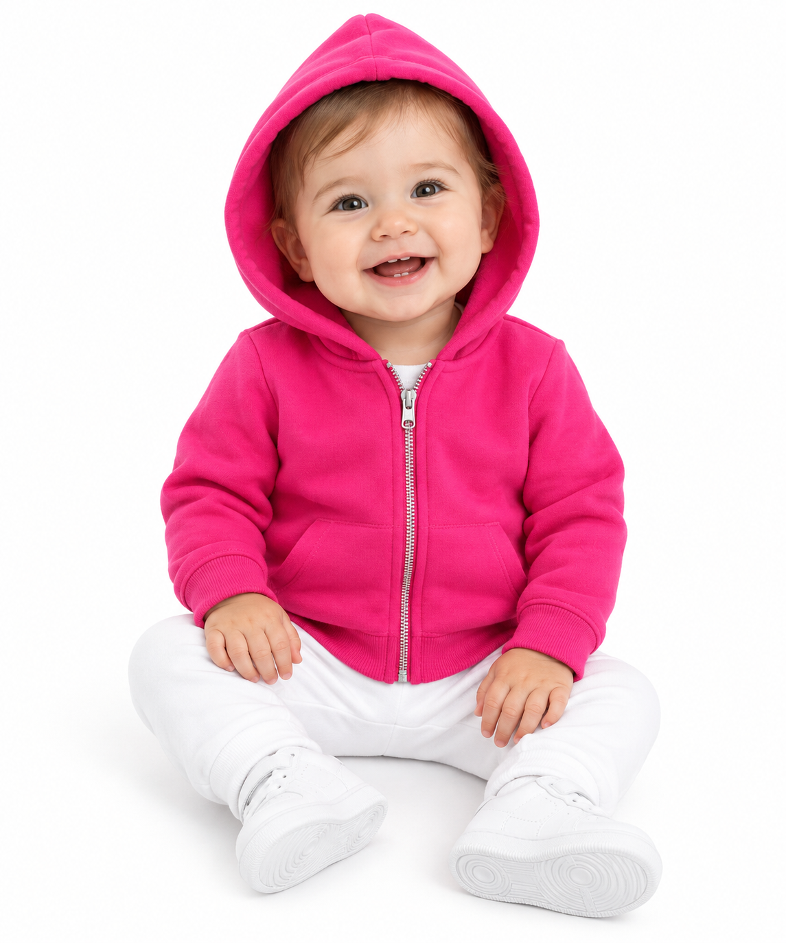 Baby zip-front hoodie in Fuchsia