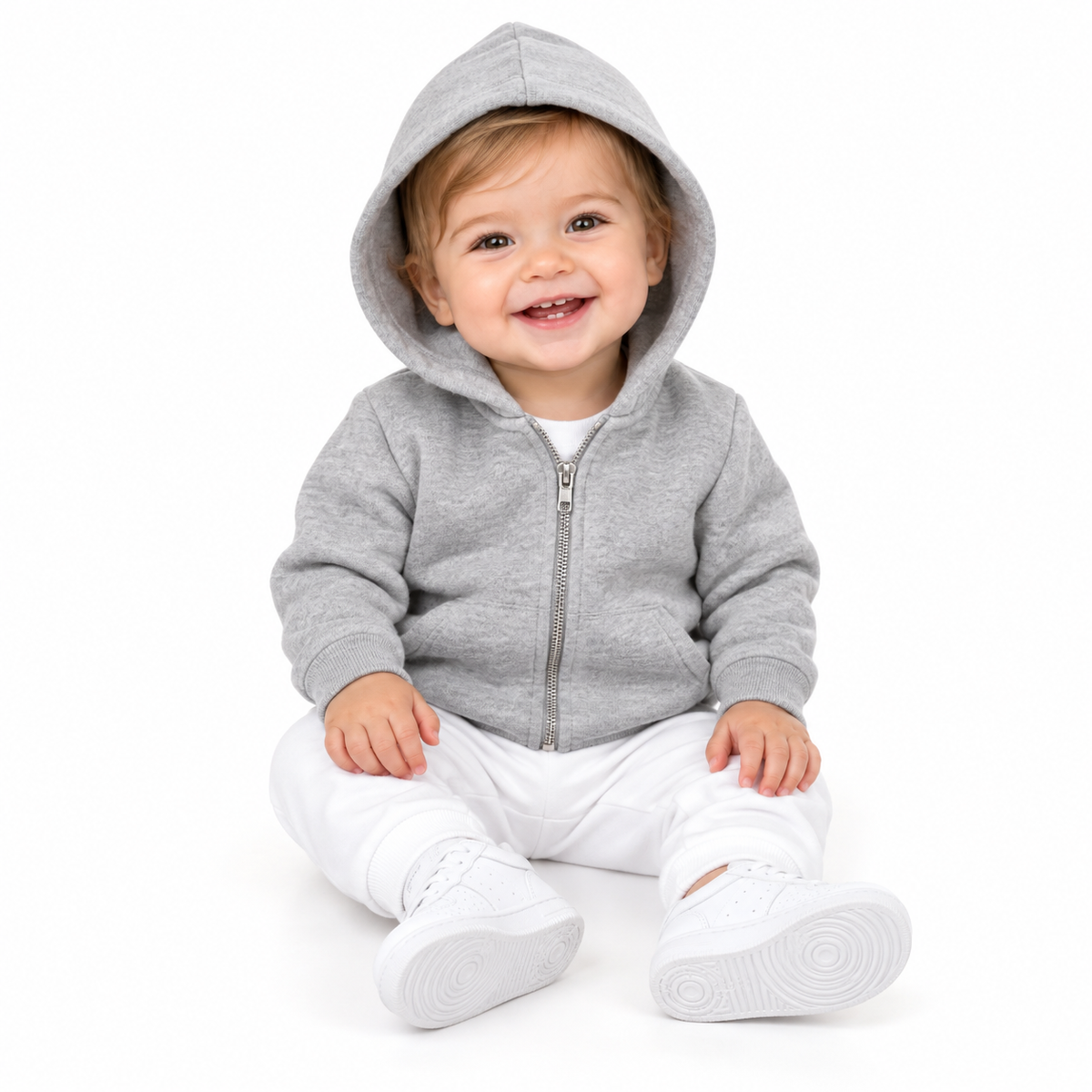 Baby zip-front hoodie in Heather Grey