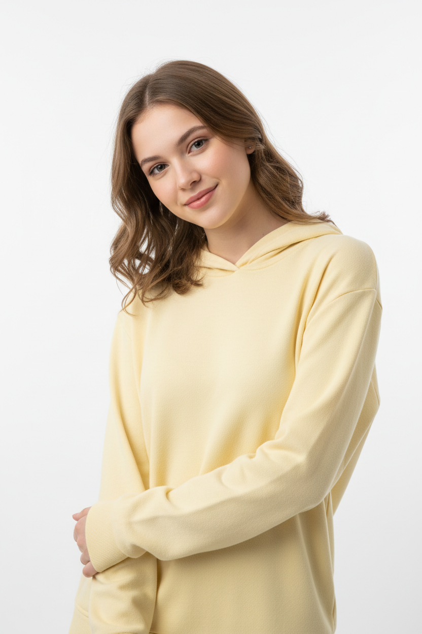 Adult Pale Yellow  Hooded Pullover Sweatshirt